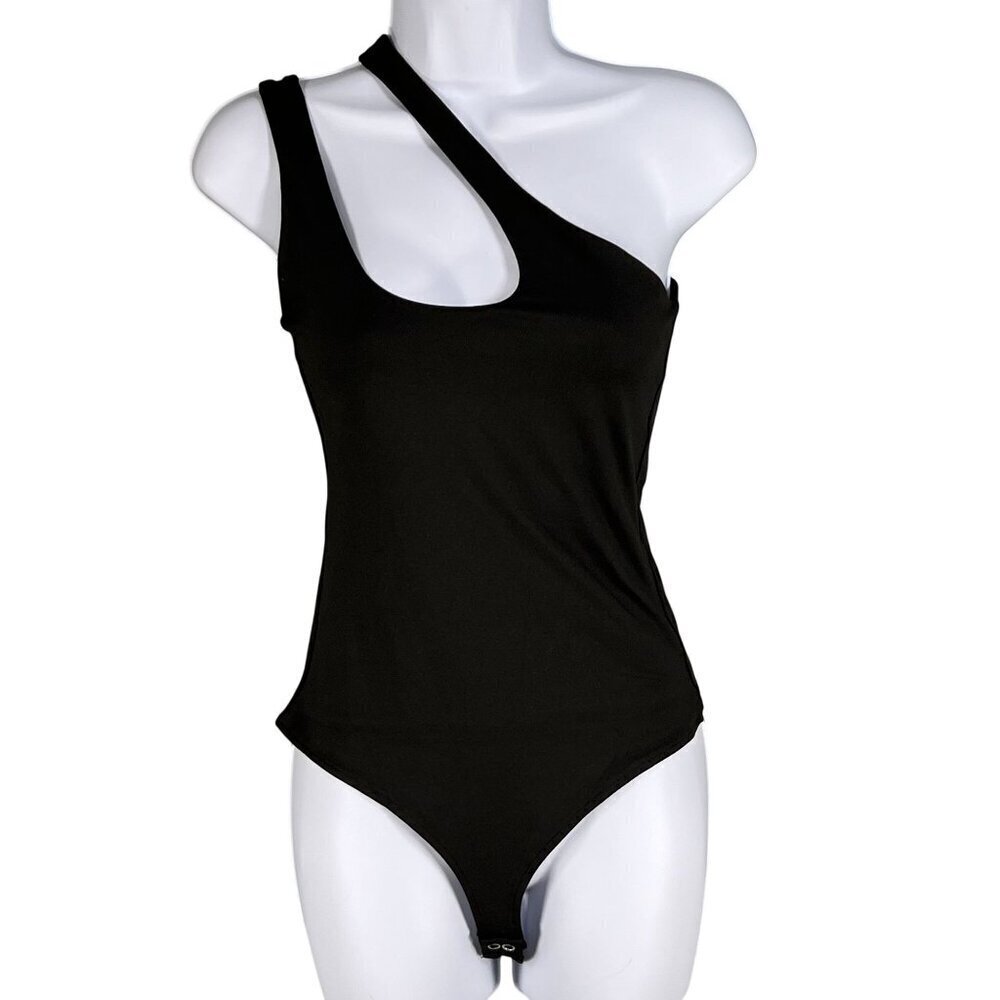 Reoria NWT Women S Cutout Neck Sleeveless Black Shapeware Vamp Bodysuit Coquette